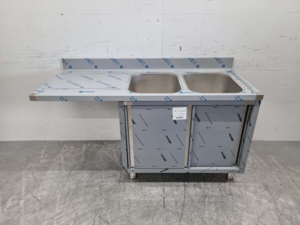 Edelstahlspüle Doppelspülen Premium-line 2 Schiebetüren 160 cm Catering