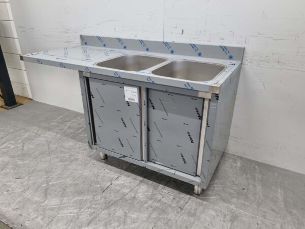 Edelstahlspüle Doppelspülen Premium-line 2 Schiebetüren 160 cm Catering – Bild 2