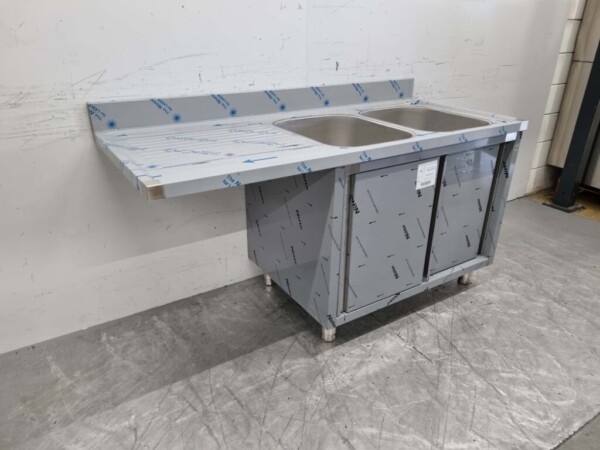 Edelstahlspüle Doppelspülen Premium-line 2 Schiebetüren 160 cm Catering – Bild 3