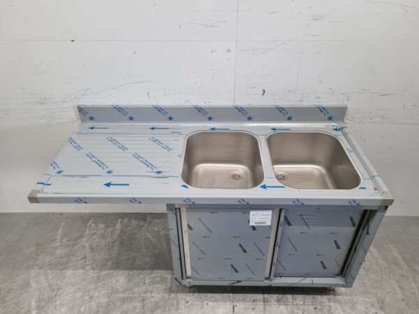 Edelstahlspüle Doppelspülen Premium-line 2 Schiebetüren 160 cm Catering – Bild 4