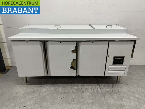 Saro Pizza Werkbank aus Edelstahl Pizzatisch 3 Türen 202 cm 230V Horeca
