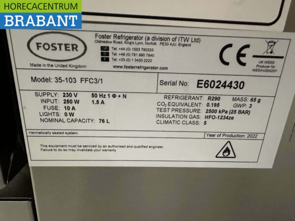 Edelstahl Foster 35-103 Flexdrawer Kühlschrank Schublade Gefrierschrank Werkbank Gefrierschrank Werkbank 230V Horeca – Bild 6