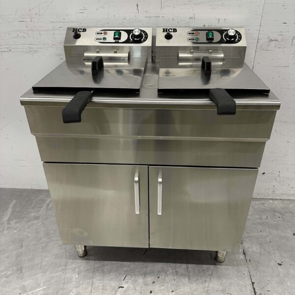 HCB Edelstahl-Doppelfritteuse Frittieren 2 x 16 Liter 230V Horeca
