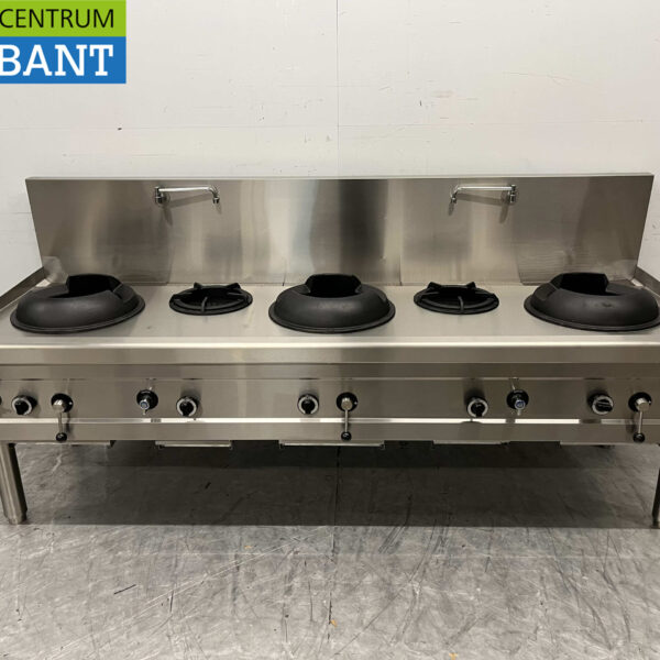 Edelstahl Wok Tisch Wok Herd 5 Brenner 100,9 kW 245 cm Gas Horeca