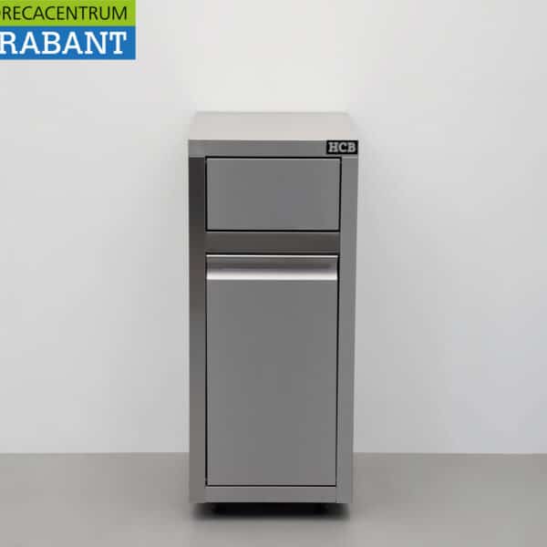 HCB Edelstahl Mobiler Abfalleimer Abfalleimer Premium-line Schiebedeckel Kipptür 50 Liter Catering