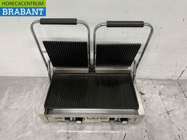 Edelstahl Doppelkontaktgrill Panini Grill Gerippt 230V Catering – Bild 5