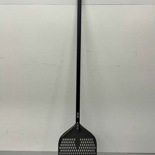 Pizzaschneider harteloxiert, gelochte Klinge 30 cm, Stiellänge 120 cm Horeca