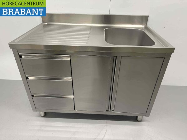 Edelstahlspüle Spüle Flügeltüren und Schubladen 120 cm Catering