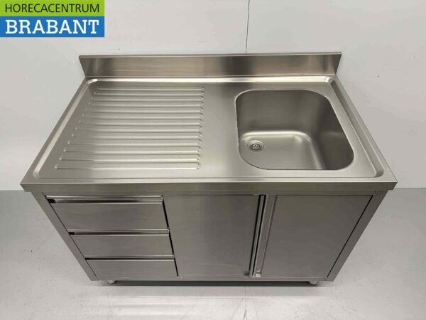 Edelstahlspüle Spüle Flügeltüren und Schubladen 120 cm Catering – Bild 2