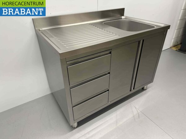 Edelstahlspüle Spüle Flügeltüren und Schubladen 120 cm Catering – Bild 3
