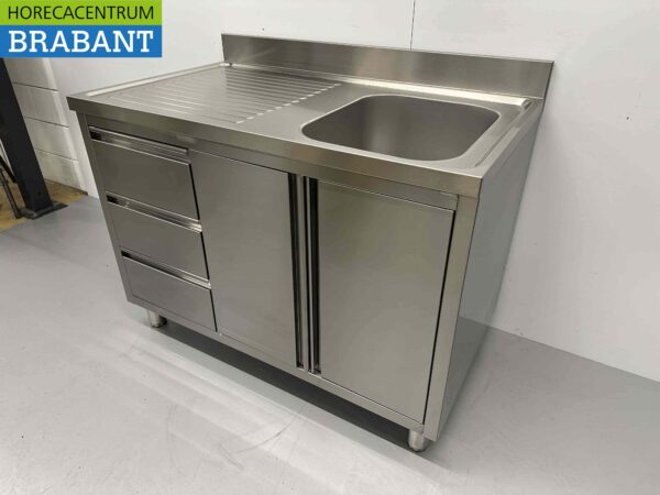 Edelstahlspüle Spüle Flügeltüren und Schubladen 120 cm Catering – Bild 4