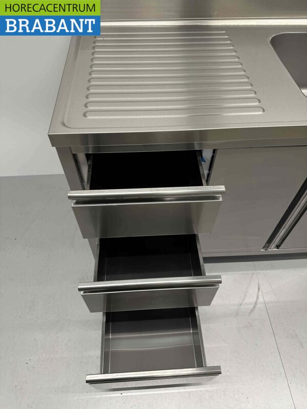 Edelstahlspüle Spüle Flügeltüren und Schubladen 120 cm Catering – Bild 5