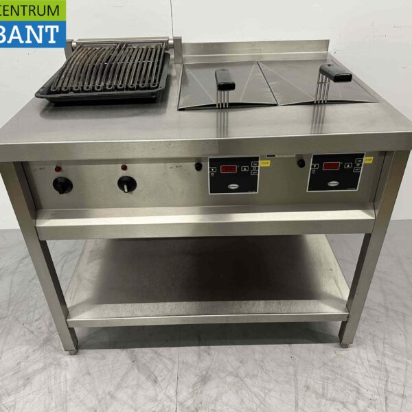 Edelstahl Rubbens Doppelfritteuse Fritteuse 2 x 10 Liter mit vapogrill Wassergrill 400V 102 cm Horeca