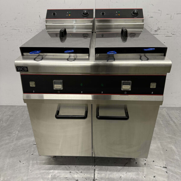 HCB Edelstahl Doppel-Fritteuse Fritteuse 2 x 30 Liter 2 x 10 kW 400V Horeca
