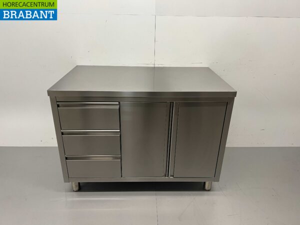 Edelstahl Arbeitsschrank Arbeitstisch 2 Flügeltüren und 3 Schubladen 120 cm Catering