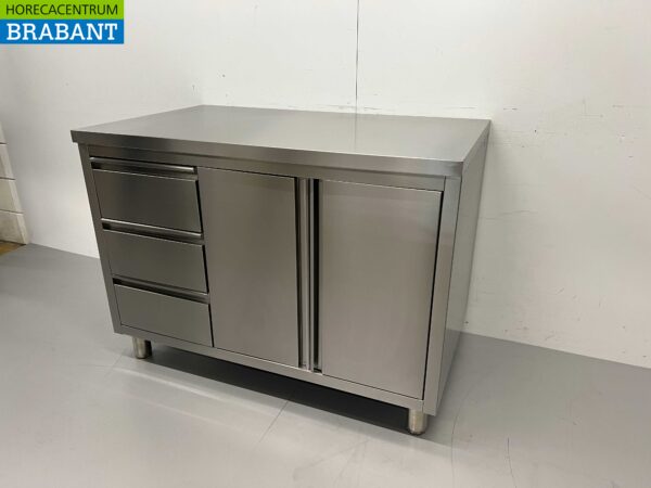 Edelstahl Arbeitsschrank Arbeitstisch 2 Flügeltüren und 3 Schubladen 120 cm Catering – Bild 3