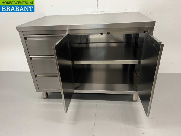 Edelstahl Arbeitsschrank Arbeitstisch 2 Flügeltüren und 3 Schubladen 120 cm Catering – Bild 5