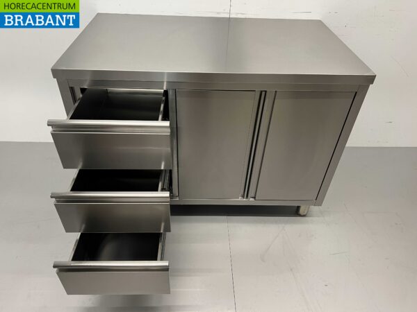 Edelstahl Arbeitsschrank Arbeitstisch 2 Flügeltüren und 3 Schubladen 120 cm Catering – Bild 6