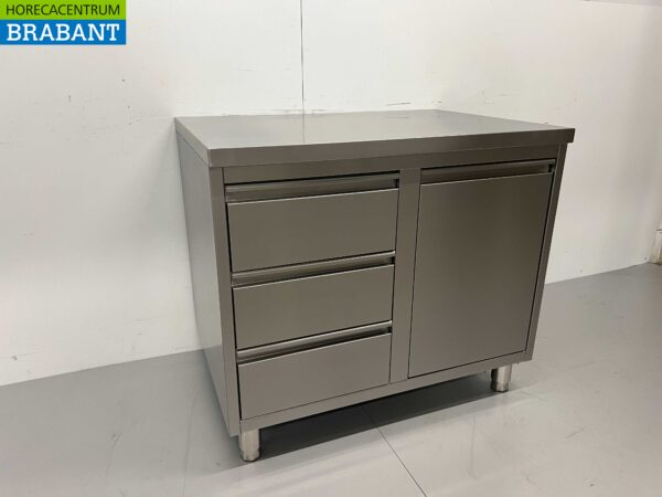 Edelstahl Arbeitsschrank Arbeitstisch Abfalleimer und 3 Schubladen 100 cm Horeca – Bild 2