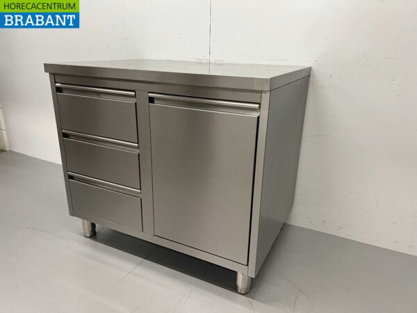 Edelstahl Arbeitsschrank Arbeitstisch Abfalleimer und 3 Schubladen 100 cm Horeca – Bild 3