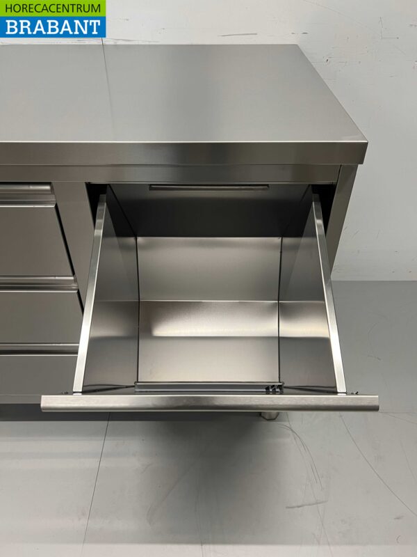Edelstahl Arbeitsschrank Arbeitstisch Abfalleimer und 3 Schubladen 100 cm Horeca – Bild 4
