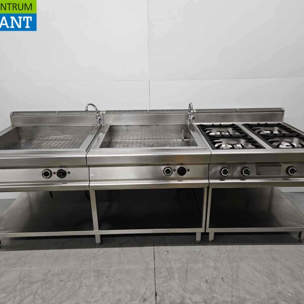 Edelstahl Gico Baking line 4-Flammen-Herd mit 2 x Doppel-Bain-Marie GAS/400V Horeca