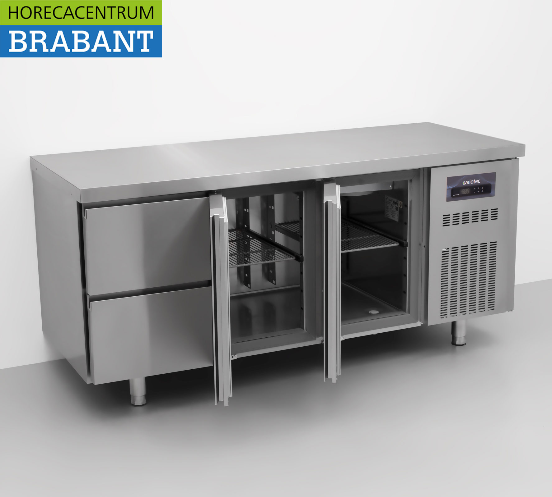 Edelstahl Coreco Premium gekühlte Werkbank 2 Schubladen und 2 Türen 1/1 Gastronorm 179,5 cm Catering – Bild 4