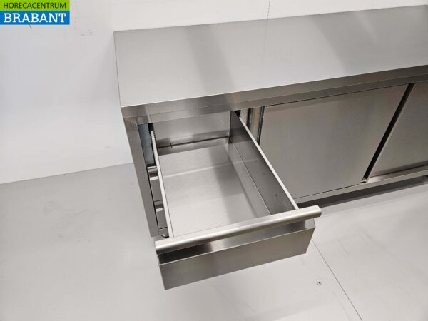 Edelstahl Arbeitsschrank Schrank Arbeitstisch Premium-line 2 Schiebetüren und 3 Schubladen 180 cm Catering – Bild 5