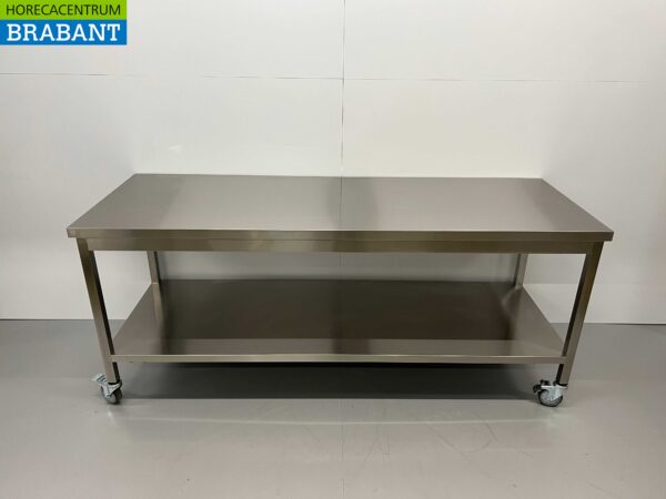 Mobiler Arbeitstisch auf Rädern aus Edelstahl 200 x 70 x 85 cm Catering