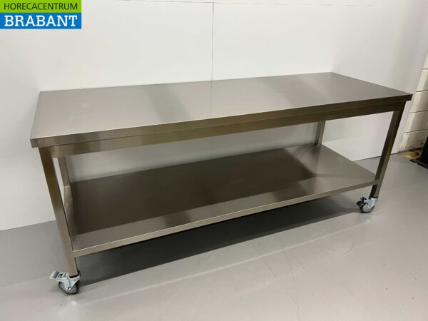 Mobiler Arbeitstisch auf Rädern aus Edelstahl 200 x 70 x 85 cm Catering – Bild 2