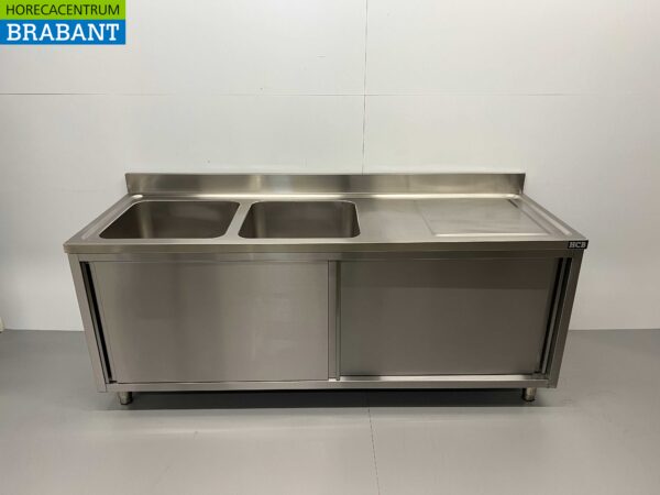 Edelstahlspüle Doppelspülen 2 Schiebetüren Premium-line 200 cm Catering
