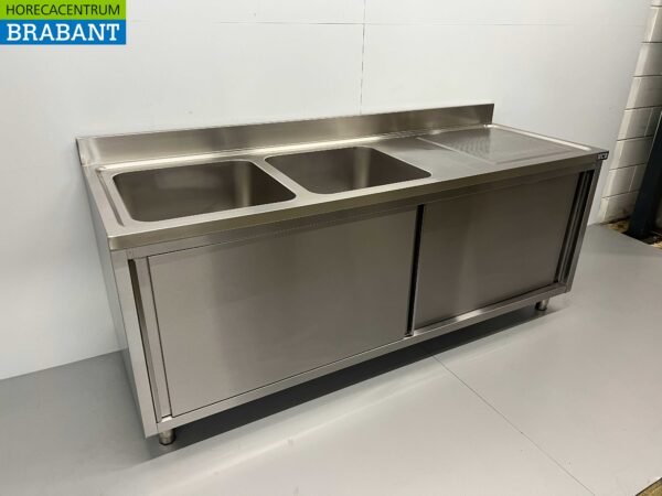 Edelstahlspüle Doppelspülen 2 Schiebetüren Premium-line 200 cm Catering – Bild 2