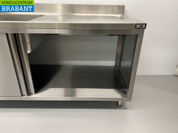 Edelstahlspüle Doppelspülen 2 Schiebetüren Premium-line 200 cm Catering – Bild 4