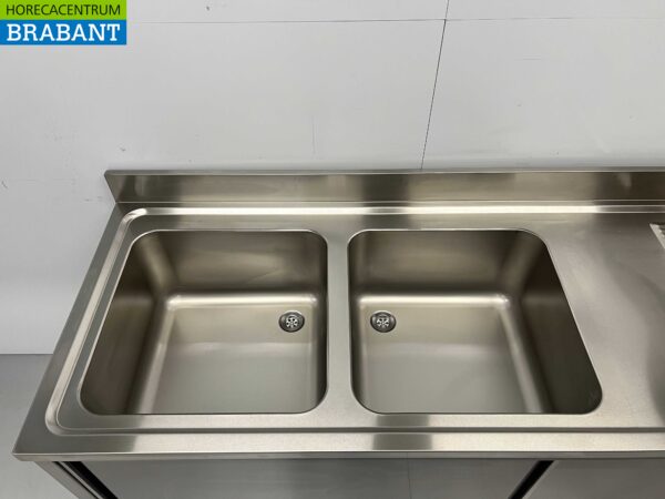 Edelstahlspüle Doppelspülen 2 Schiebetüren Premium-line 200 cm Catering – Bild 5