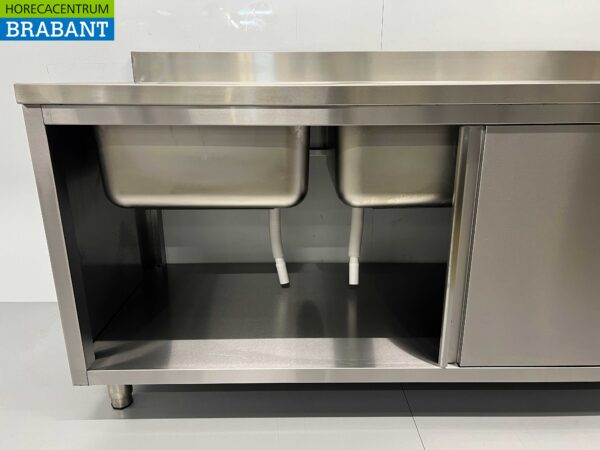 Edelstahlspüle Doppelspülen 2 Schiebetüren Premium-line 200 cm Catering – Bild 6