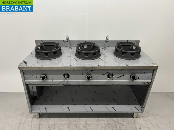 Edelstahl Wok Tisch Wok Herd 3 Brenner 39 kW 150 cm Gas Horeca