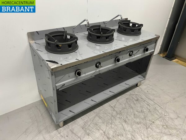 Edelstahl Wok Tisch Wok Herd 3 Brenner 39 kW 150 cm Gas Horeca – Bild 3