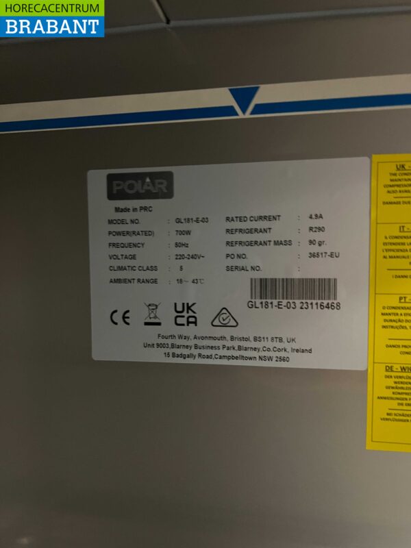 Edelstahl Mobil Polar GL181 Patisserie Gefrierschrank Gefrierschrank 850 Liter Horeca – Bild 5