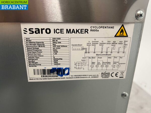 Saro 325-1005 Eiswürfelmaschine aus Edelstahl Eiswürfelbereiter 26 kg pro Tag 230V Horeca – Bild 6