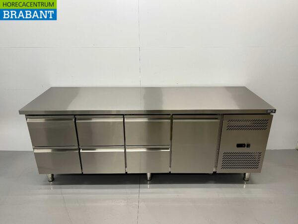 Gekühlte Werkbank aus Edelstahl 6 Schubladen und 1 Tür 223 cm 230V Horeca