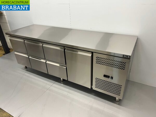 Gekühlte Werkbank aus Edelstahl 6 Schubladen und 1 Tür 223 cm 230V Horeca – Bild 2