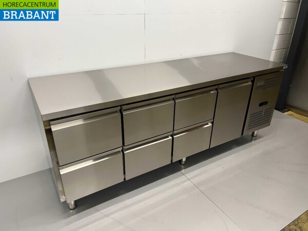 Gekühlte Werkbank aus Edelstahl 6 Schubladen und 1 Tür 223 cm 230V Horeca – Bild 3