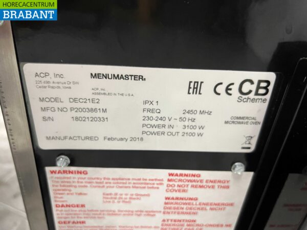Edelstahl Menumaster DEC21E2 Mikrowellenherd 2100 Watt 230V Horeca – Bild 5