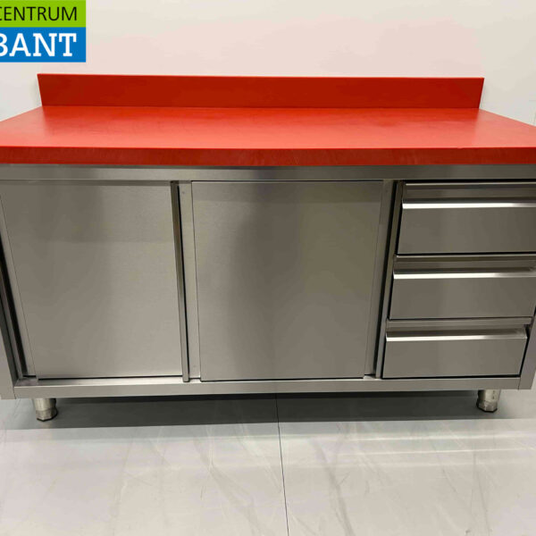 Edelstahl HCB Premium-line Polyethylen PE Arbeitsschrank Schrank Schneidetisch 2 Schiebetüren 3 Schubladen 150 cm Gastronomie Metzgerei