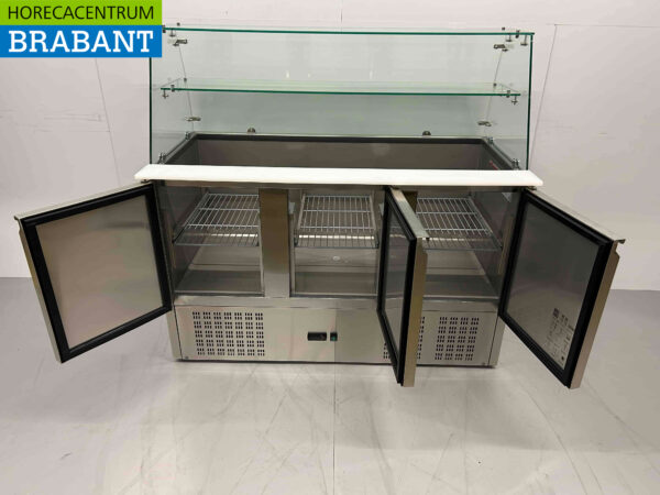 HCB Edelstahl Saladette Gekühlte Werkbank 3 Türen 1/1 GN mit Glasplatte 137 cm 230V Horeca – Bild 4
