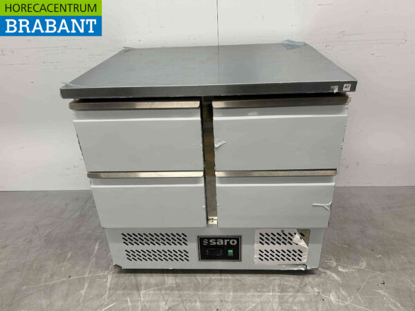 Saro gekühlte Werkbank aus Edelstahl 4 Schubladen 90 cm 230V Horeca