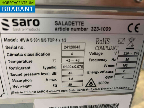 Saro gekühlte Werkbank aus Edelstahl 4 Schubladen 90 cm 230V Horeca – Bild 5