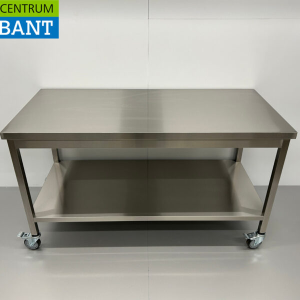 Mobiler Arbeitstisch auf Rädern aus Edelstahl 150 x 70 x 85 cm Catering