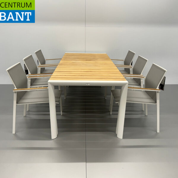 Best Freizeitmöbel Terrassenset Esstisch mit 6 Stühlen Weiß Teak Horeca