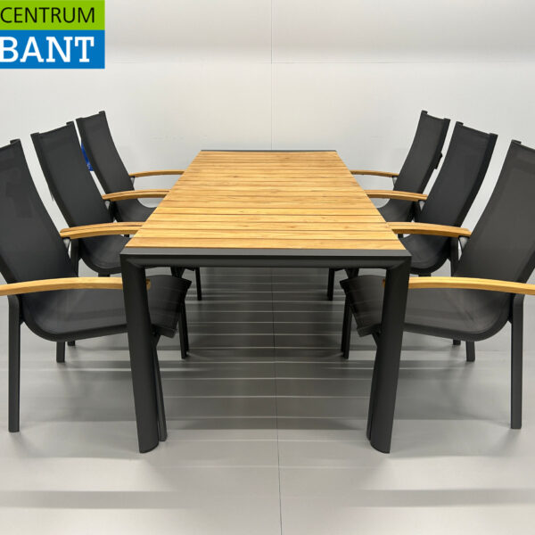 Best Freizeitmöbel Terrassenset Esstisch mit 6 Stühlen Anthrazit Teak Horeca